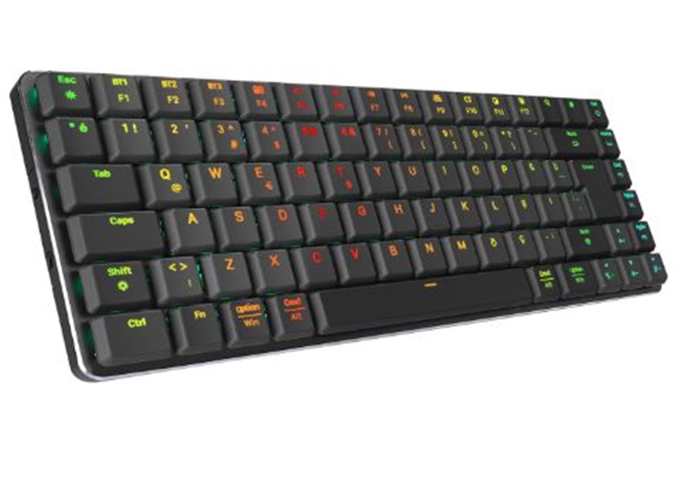 Rampage W-GRANITE Siyah-Gri Low Profile BLUE SWITCH Mekanik Gaming Oyuncu Klavye Q RGB 2,4 ghz+ BT