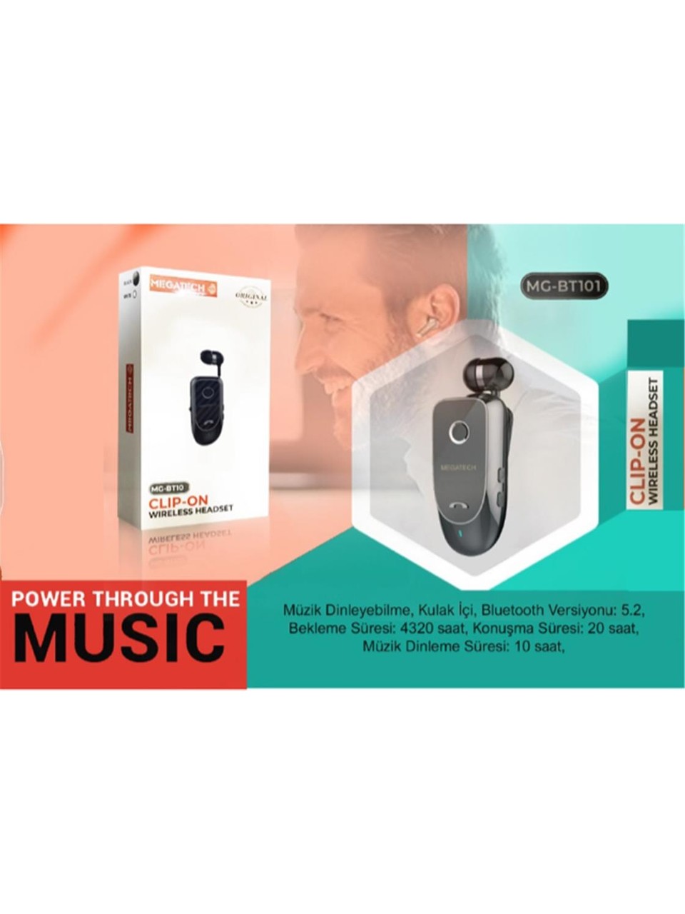 Megatech Mg-Bt103 Clıp-On Makaralı Bluetooth Kablosuz Kulaklık