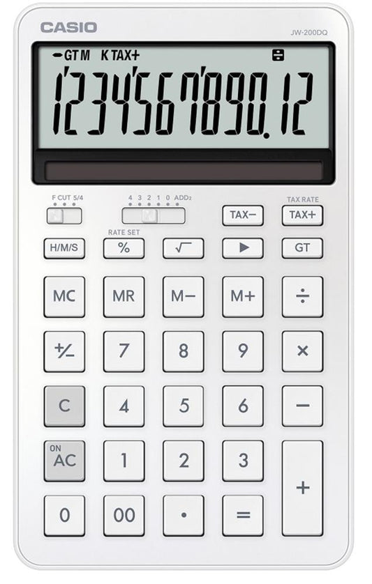 Casio JW-200DQ-WE 12 Hane İpeksi Beyaz Masa Üstü Hesap Makinesi